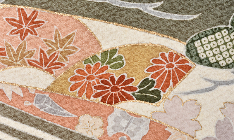 訪問着［松葉色と松とかずら帯］