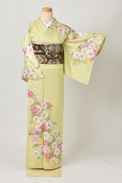 訪問着［さわやかな黄緑と桜］