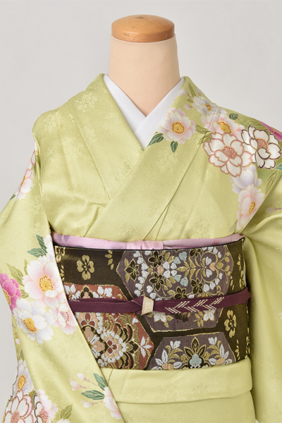 訪問着［さわやかな黄緑と桜］