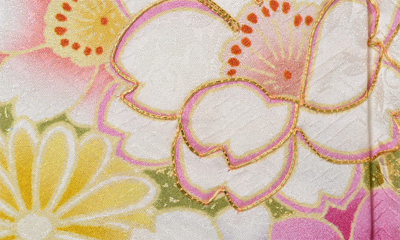 訪問着［さわやかな黄緑と桜］