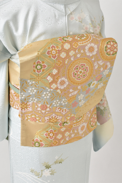 訪問着［薄水色と地紙にぼたん］