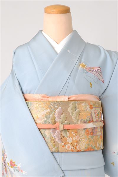 訪問着[水色に檜扇に遠山]