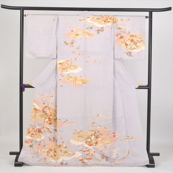 訪問着[淡いグレーに四季草花]