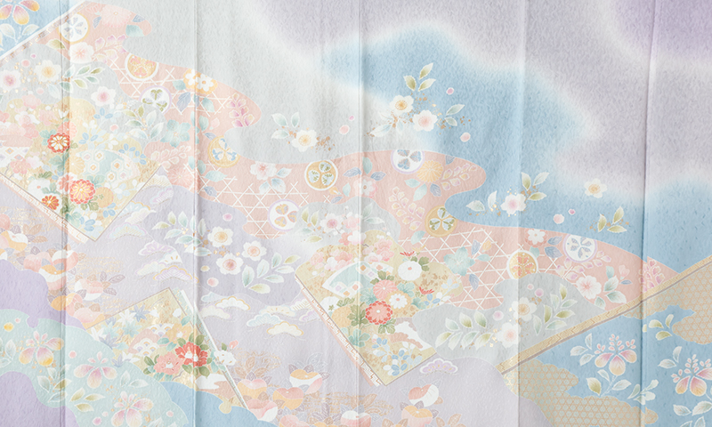 訪問着(淡い紫地・花々)