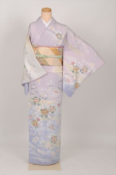 訪問着(淡い紫色・橘)