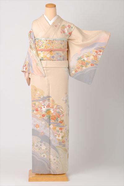 訪問着[淡いクリーム・桜色・雪輪・]