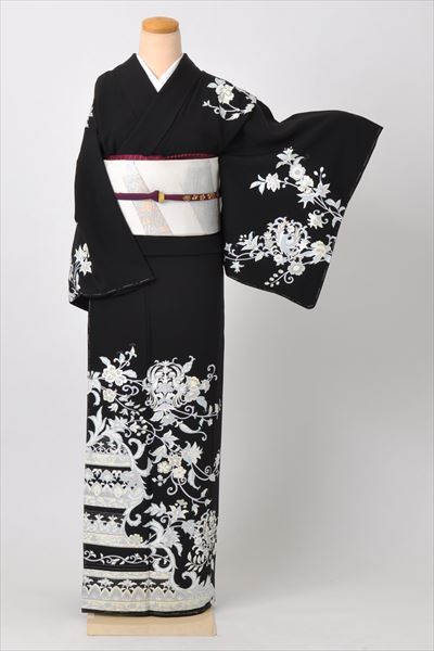 訪問着[黒に洋花模様]