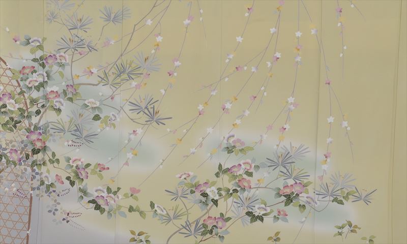 訪問着[若竹色に花かご、花模様　]