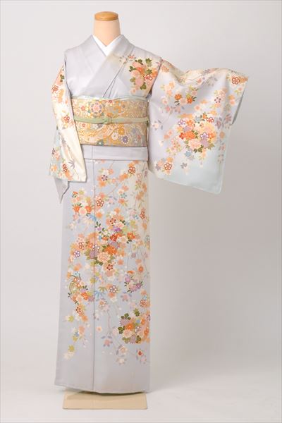 訪問着[淡い水色に桜・四季草花]
