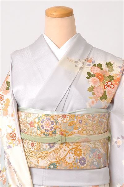 訪問着[淡い水色に桜・四季草花]