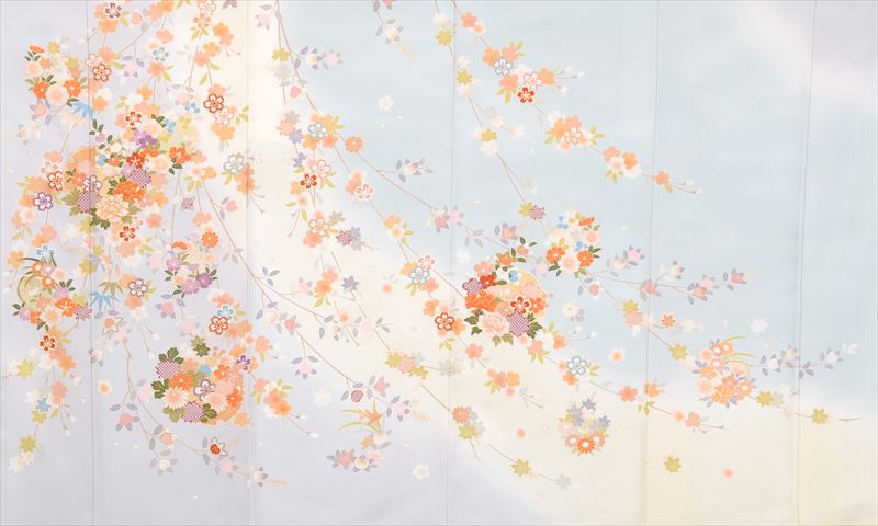 訪問着[淡い水色に桜・四季草花]