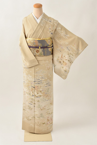 訪問着[淡いベージュ・松竹梅]