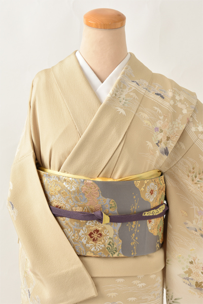 訪問着[淡いベージュ・松竹梅]