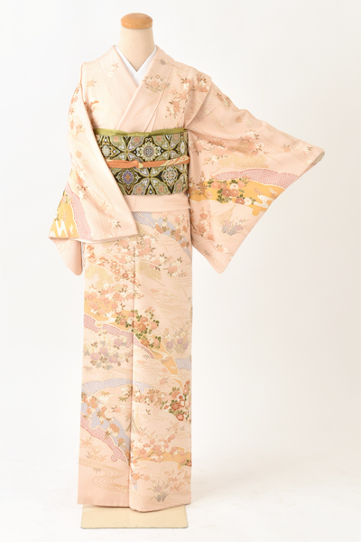 訪問着[ピンク色・鹿の子柄]