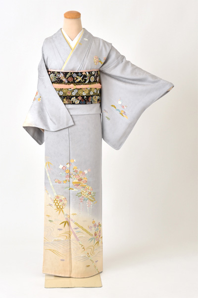 訪問着[グレー・四季花々]