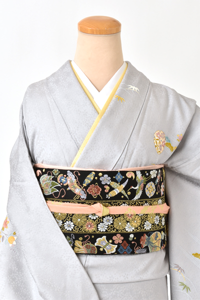 訪問着[グレー・四季花々]