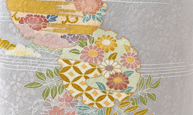 訪問着[グレー・四季花々]