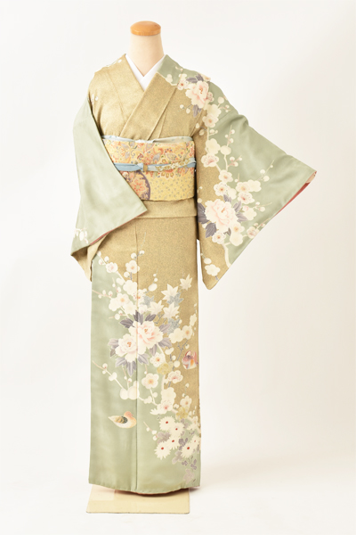 訪問着[淡グリーン・おしどり]