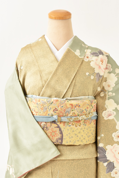 訪問着[淡グリーン・おしどり]