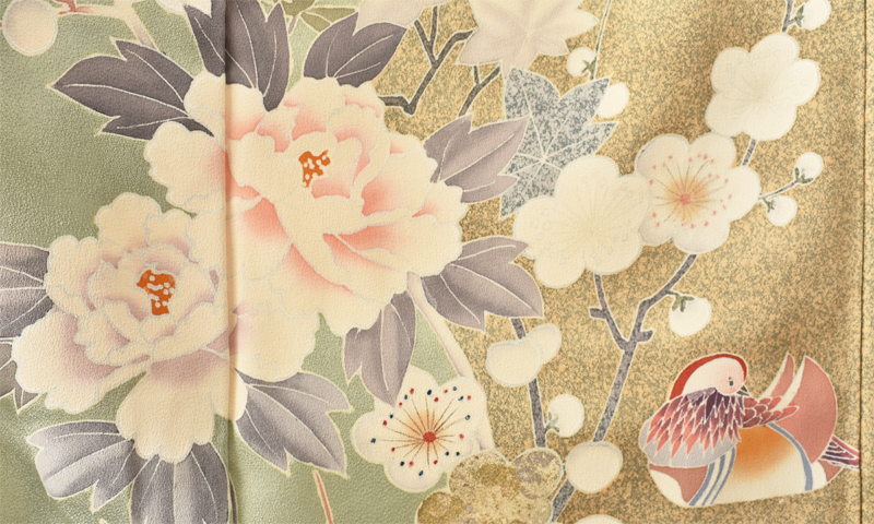 訪問着[淡グリーン・おしどり]