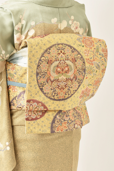 訪問着[淡グリーン・おしどり]