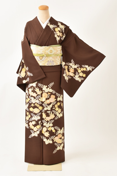 訪問着[茶色・花々]