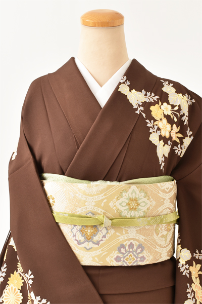 訪問着[茶色・花々]