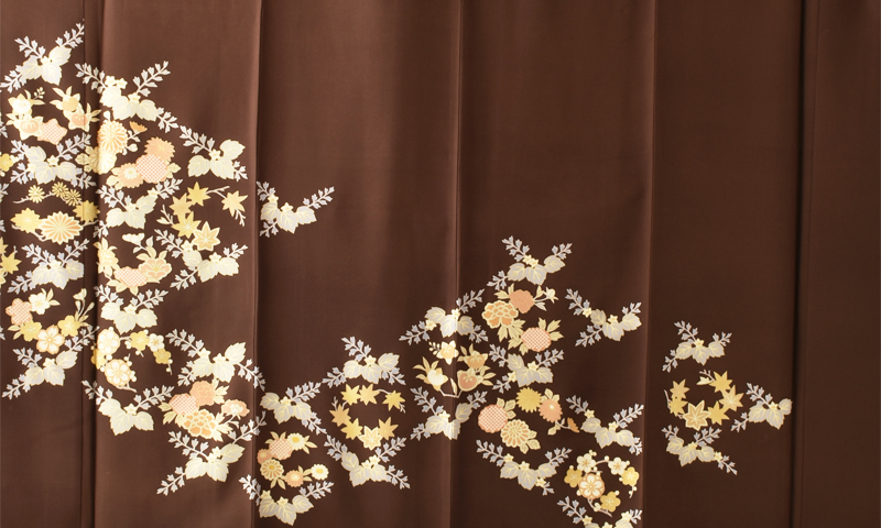 訪問着[茶色・花々]