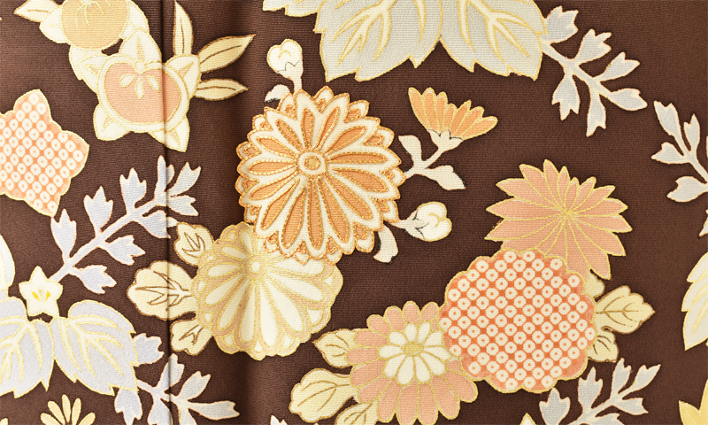 訪問着[茶色・花々]