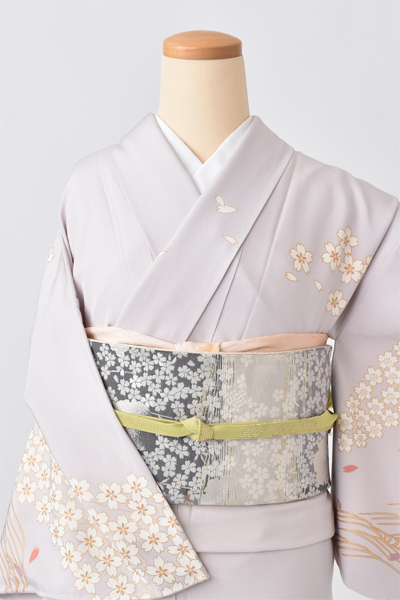 訪問着［パープルグレー・桜]