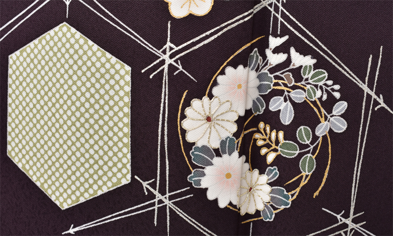 訪問着［深紫・破れ亀甲］