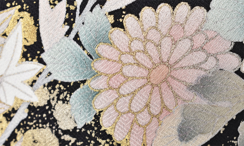 訪問着［白黒・菊紅葉］