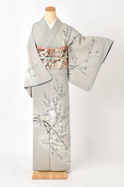 訪問着[鼠色・梅]
