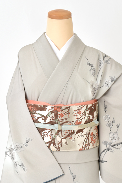 訪問着[鼠色・梅]