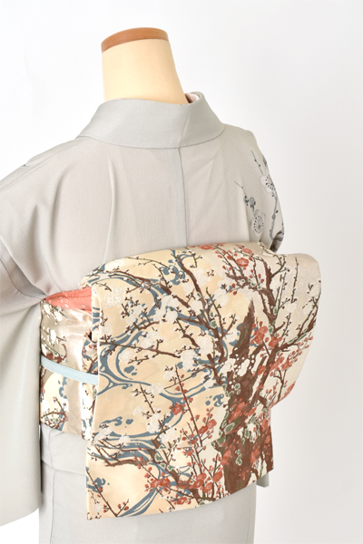 訪問着[鼠色・梅]