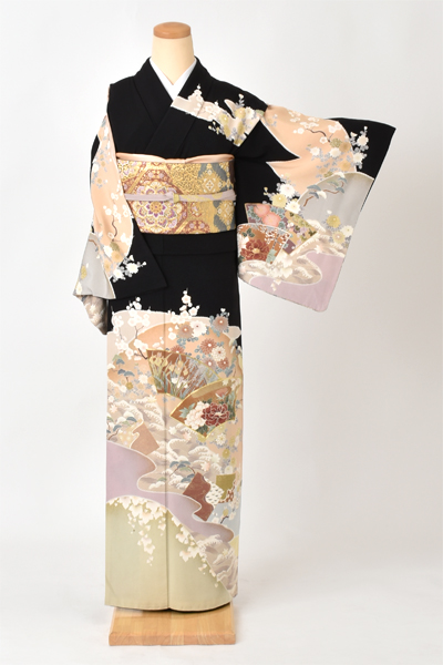 訪問着[黒・地紙扇面]