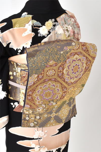 訪問着[黒・地紙扇面]