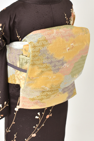 訪問着[濃茶・ゴールドに梅]