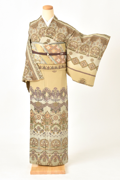 訪問着[梔子・ペルシャ風文様]