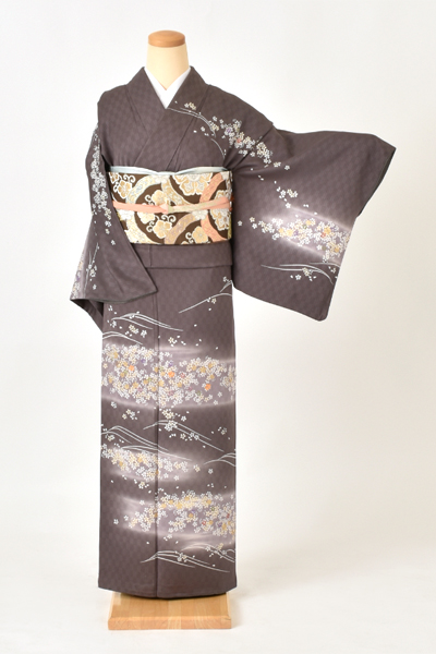 訪問着[茶色・小花]