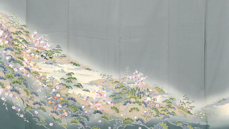 色留袖(藍鼠色に御所解模様)