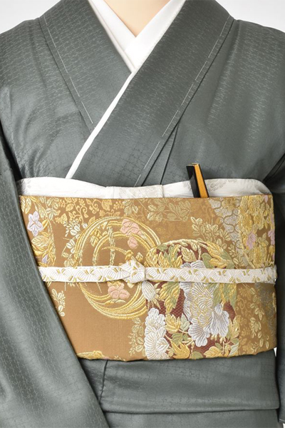 色留袖[光沢ある深緑色と鶴・松]