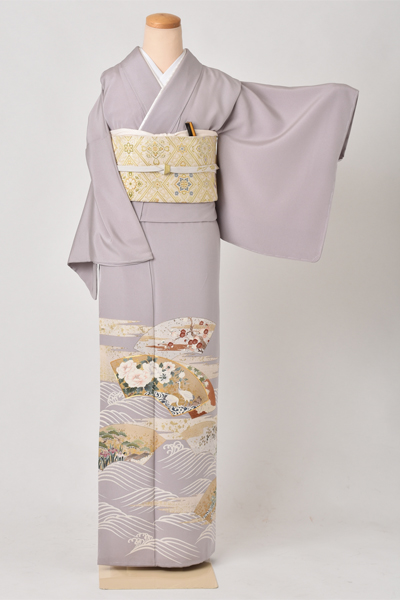 色留袖[波に扇面模様]