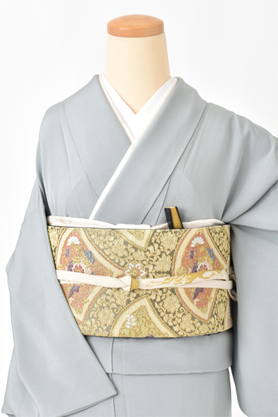 色留袖[灰青色・扇面松]