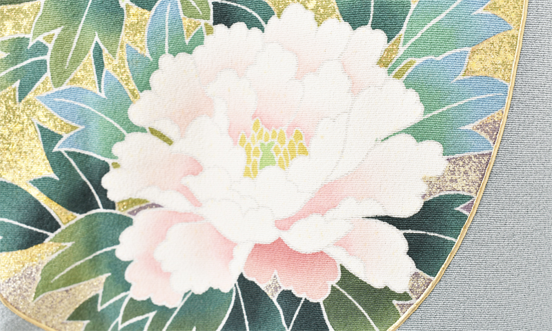 色留袖[灰青色・扇面松]