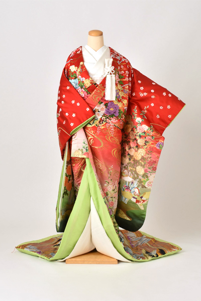 打掛(赤のボカシ地・花車)