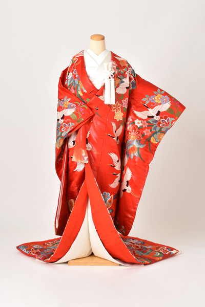 打掛(赤地・鶴と紫陽花)