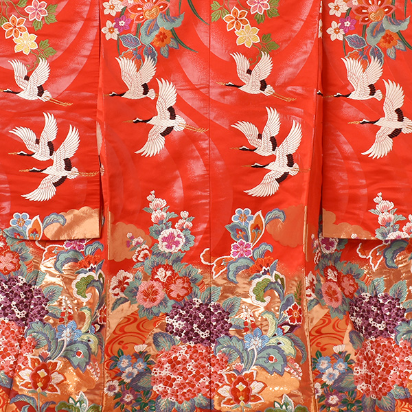 打掛(赤地・鶴と紫陽花)