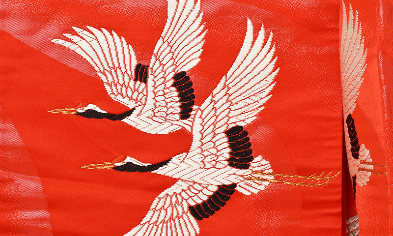 打掛(赤地・鶴と紫陽花)