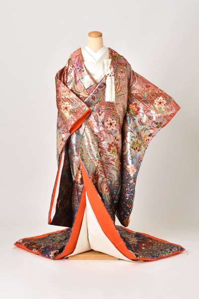 打掛(ピンクと紫のボカシ地・更紗模様に鳳凰)